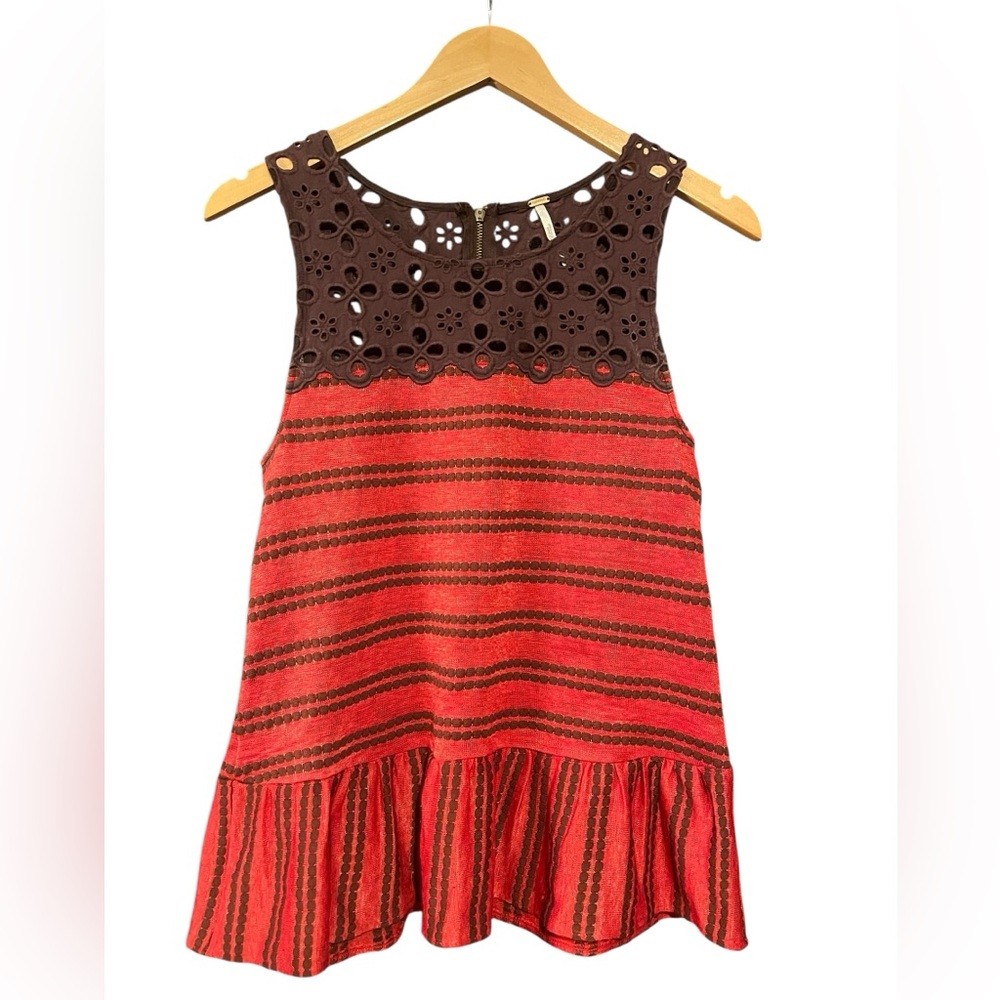 Free People Red and Brown Lace Sleeveless Top - Picture 2 of 3